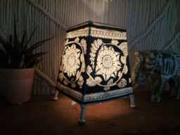 Hand-Painted Floral Leather Lampshade Boho Indian Tribal Art Decor