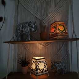 Hand-Painted Floral Leather Lampshade Boho Indian Tribal Art Decor - thumbnail 3