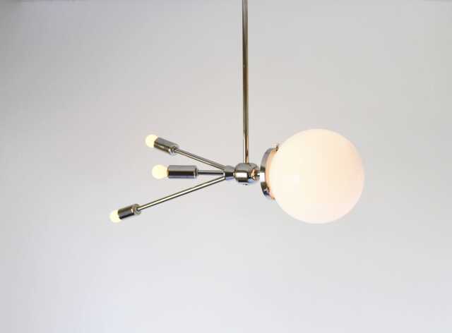 Polished Nickel Sputnik Lamp, Mid Century Hanging Lighting Fixture, Comet Space Age Chandelier, Rocket Design By Bootsngus, Bulbs Included - image 1