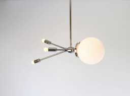 Polished Nickel Sputnik Lamp, Mid Century Hanging Lighting Fixture, Comet Space Age Chandelier, Rocket Design By Bootsngus, Bulbs Included - thumbnail 1