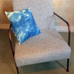 Handprinted Blue Pillow - Cyanotype With Velvet & Abstract Motive - thumbnail 3