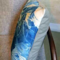 Handprinted Blue Pillow - Cyanotype With Velvet & Abstract Motive - thumbnail 4