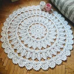 Crochet Rug Pink Round Lace Doily, Handmade Polyester Area Rug - 5 Ft - thumbnail 3