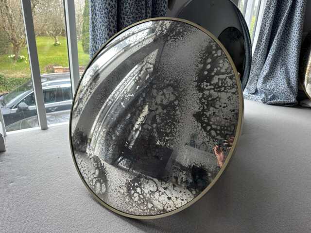 80cm Heavily Antiqued Convex Mirror - Brushed Gold Frame - image 1