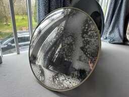 80cm Heavily Antiqued Convex Mirror - Brushed Gold Frame - thumbnail 1