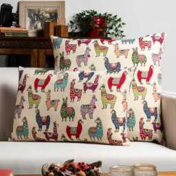 Llama Tapestry Extra-Large Cushion. Multicoloured Quirky & Cute Alpaca Design. 23X23 - thumbnail 3