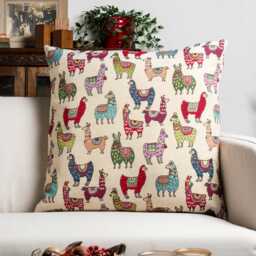 Llama Tapestry Extra-Large Cushion. Multicoloured Quirky & Cute Alpaca Design. 23X23