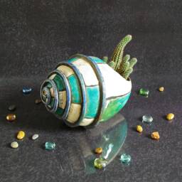 Raku Pottery Sea Shell Planter Pot, House Of Hermit Crab Ceramic Nautical Planter, Turquoise & White Indoor Coastal Decor - thumbnail 2