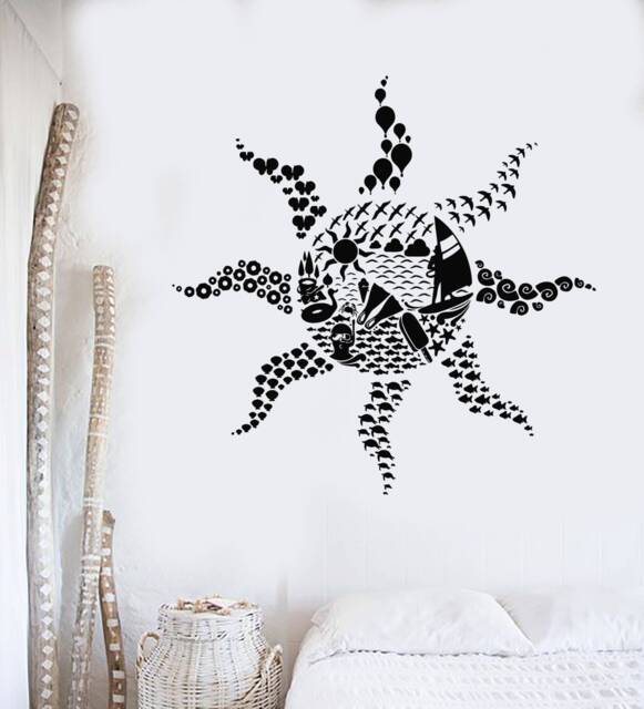 Sun Vinyl Wall Decal Beach Travel Vacation Diving Yacht Ocean Decor Stickers Mural - #2344Di - image 1