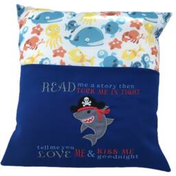 Embroidered Pirate Shark Reading Cushion Sea Theme Book Pocket - thumbnail 3