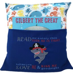 Embroidered Pirate Shark Reading Cushion Sea Theme Book Pocket - thumbnail 2