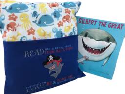 Embroidered Pirate Shark Reading Cushion Sea Theme Book Pocket - thumbnail 1