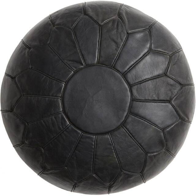 Summer Sale Deluxe Moroccan Black Leather Pouffe, Handmade Artisan Ottoman Bean Bag Footstool, Floor Cushion - image 1