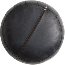 Summer Sale Deluxe Moroccan Black Leather Pouffe, Handmade Artisan Ottoman Bean Bag Footstool, Floor Cushion - thumbnail 2