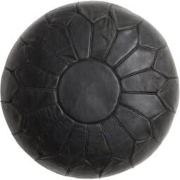 Summer Sale Deluxe Moroccan Black Leather Pouffe, Handmade Artisan Ottoman Bean Bag Footstool, Floor Cushion
