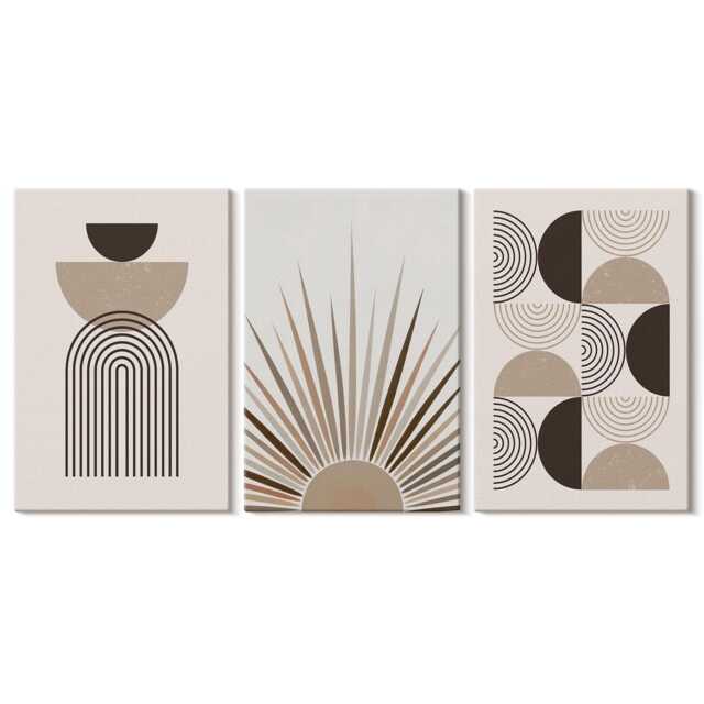 Set Of 3 Canvas Prints - Shapes in Shades Beige & Brown, Wall Art Print, Abstract Hanging Piece - image 1
