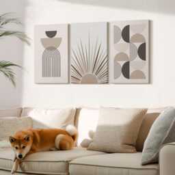Set Of 3 Canvas Prints - Shapes in Shades Beige & Brown, Wall Art Print, Abstract Hanging Piece - thumbnail 3