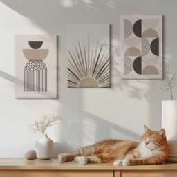 Set Of 3 Canvas Prints - Shapes in Shades Beige & Brown, Wall Art Print, Abstract Hanging Piece - thumbnail 2
