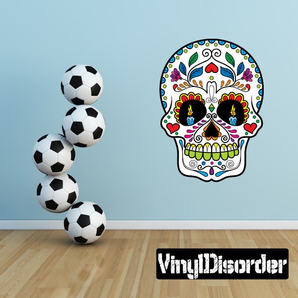 Sugar Skull Wall Decal - Fabric Vinyl Removable & Reusable Sugarskulluscolor033Et