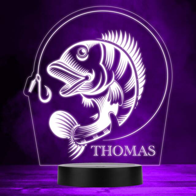 Fish With Hook Fishing Colour Changing Personalised Gift Led Lamp Night Light - Bedroom - image 1