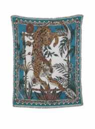 Vintage Leopard Woven Tapestry Throw Blanket - Tropical Wildlife Wall Hanging Teal & Gold Accent Home Decor - thumbnail 2