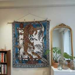 Vintage Leopard Woven Tapestry Throw Blanket - Tropical Wildlife Wall Hanging Teal & Gold Accent Home Decor - thumbnail 1