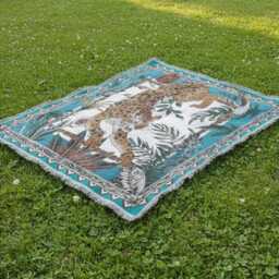 Vintage Leopard Woven Tapestry Throw Blanket - Tropical Wildlife Wall Hanging Teal & Gold Accent Home Decor - thumbnail 3