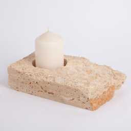 Natural Beige Travertine Candleholder - thumbnail 1