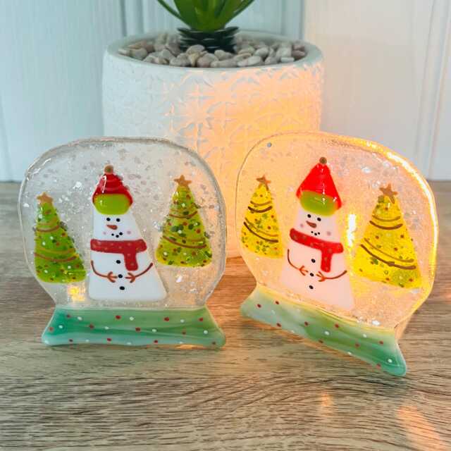 Festive Snowman Snowglobe Candle Holder Fused Glass Christmas Decoration - Cornish Fused Glass - image 1