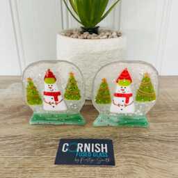 Festive Snowman Snowglobe Candle Holder Fused Glass Christmas Decoration - Cornish Fused Glass - thumbnail 4