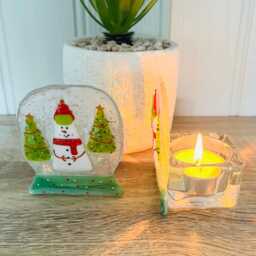 Festive Snowman Snowglobe Candle Holder Fused Glass Christmas Decoration - Cornish Fused Glass - thumbnail 3