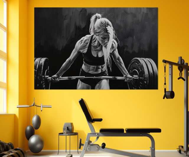 Fitness Wall Art, Black & White Women Workout Motivation, Gym Decor, Canvas Crossfit Framed & Ready To Hang - image 1