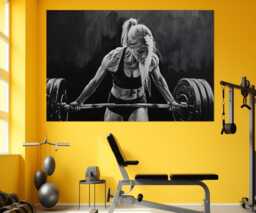 Fitness Wall Art, Black & White Women Workout Motivation, Gym Decor, Canvas Crossfit Framed & Ready To Hang - thumbnail 1