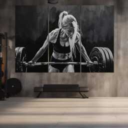 Fitness Wall Art, Black & White Women Workout Motivation, Gym Decor, Canvas Crossfit Framed & Ready To Hang - thumbnail 3