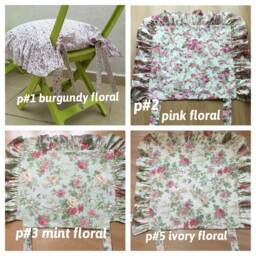 Floral Chair Cushion Cover With Ties - Linen 3 Sided Ruffled- French Country Shabby Chic Home Pink Blue Mint - thumbnail 3