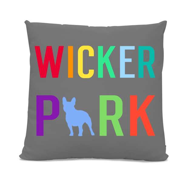 Wicker Park French Bulldog Gray Pillow - Home Decor Frenchie Pillow Chicago Neighborhood Dog - image 1