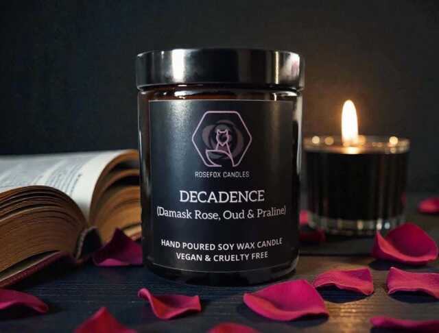 Damask Rose, Oud & Praline Candle - Decadence Dark Academia Soy Wax - image 1