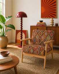 Upholstered Midcentury Modern Lounge Chair Armchair - Moroccan Tribal Pattern - thumbnail 1