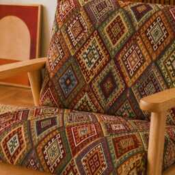 Upholstered Midcentury Modern Lounge Chair Armchair - Moroccan Tribal Pattern - thumbnail 2