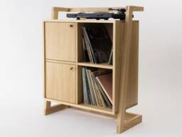 Oak Tv Unit, Tv Cupboard, Hi-Fi Rack, Cabinet, Vinyl Records Stand, Solid Wood, Oak, Leather