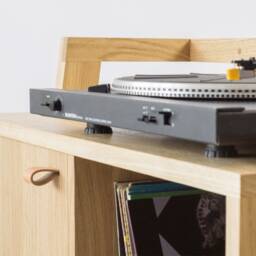 Oak Tv Unit, Tv Cupboard, Hi-Fi Rack, Cabinet, Vinyl Records Stand, Solid Wood, Oak, Leather - thumbnail 3