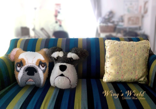 Dog Cushion, Bulldog Schnauzer Pillow, Head Felt Machine Embroidered, Gift For Lover, Decorative Throw Cushion - image 1