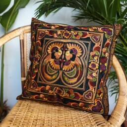 Mocha Handmade Hmong Embroidered Pillow Cover, Unique Thai Cushion - Cs101Mb - thumbnail 2