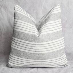 Lanna Sashiko Pillow Cover, Ivory & Black Woven Cotton, Farmhouse Cushion - 20x20 - thumbnail 3
