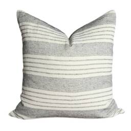 Lanna Sashiko Pillow Cover, Ivory & Black Woven Cotton, Farmhouse Cushion - 20x20 - thumbnail 2