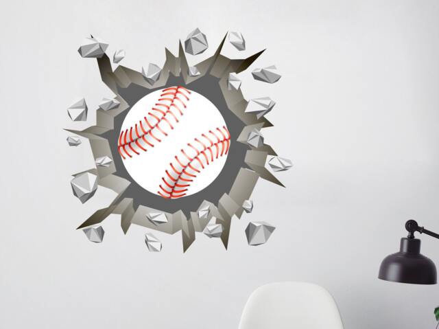 Baseball Ball Smashed Wall Decals - Sports Decal Nursery Decor Boys Room Art Hole in R66 - image 1
