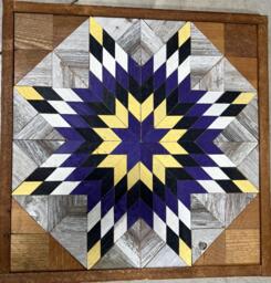 Amish Barn Quilt Wall Art 20.5 X Purple & Yellow Star Of Bethlehem - thumbnail 1