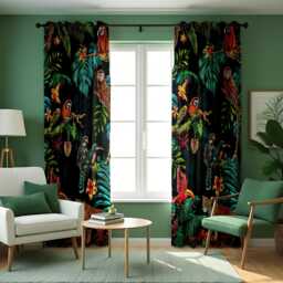 Tropical Jungle Animal Curtains, Leopard Parrot Leaf Pattern Drapes, Custom Size Window Treatment For Vibrant Home Style - thumbnail 3