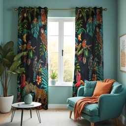 Tropical Jungle Animal Curtains, Leopard Parrot Leaf Pattern Drapes, Custom Size Window Treatment For Vibrant Home Style - thumbnail 2