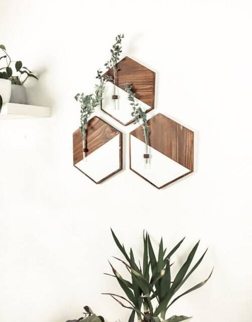 Rustic Hexagon Wood Wall Art Farmhouse Decor With Plant Tubes - image 1